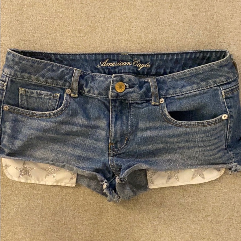 American Eagle Star glitter denim shorts